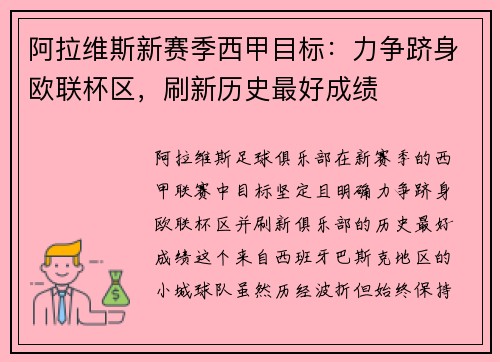 阿拉维斯新赛季西甲目标：力争跻身欧联杯区，刷新历史最好成绩